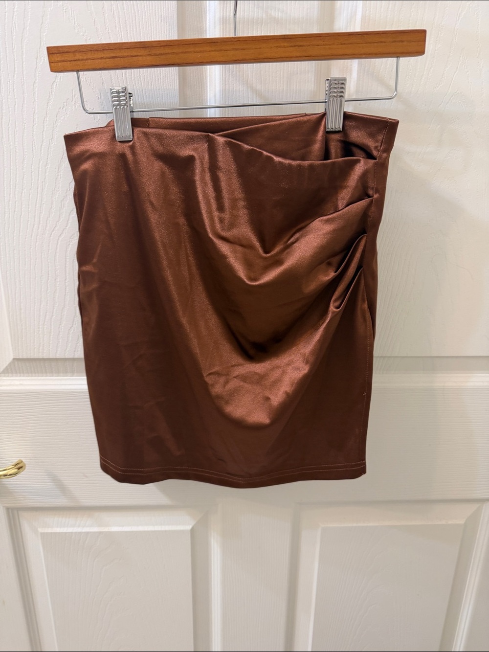 SHEIN Copper Brown Satin Draped Mini Skirt
